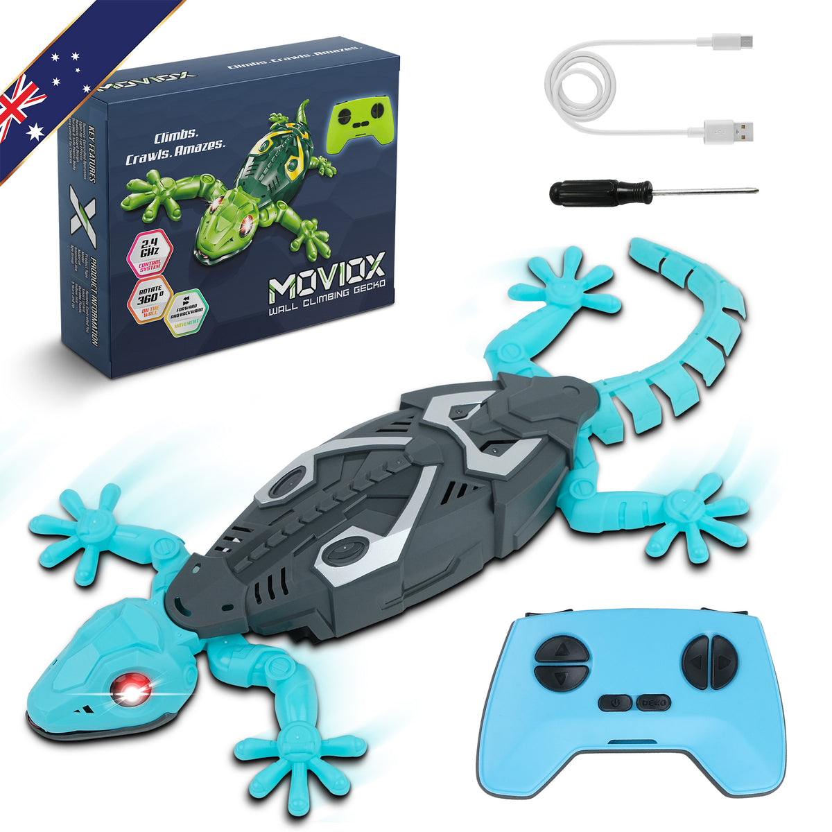 MOVIOX Wall Climbing Gecko – Remote Control Lizard Toy - Blue