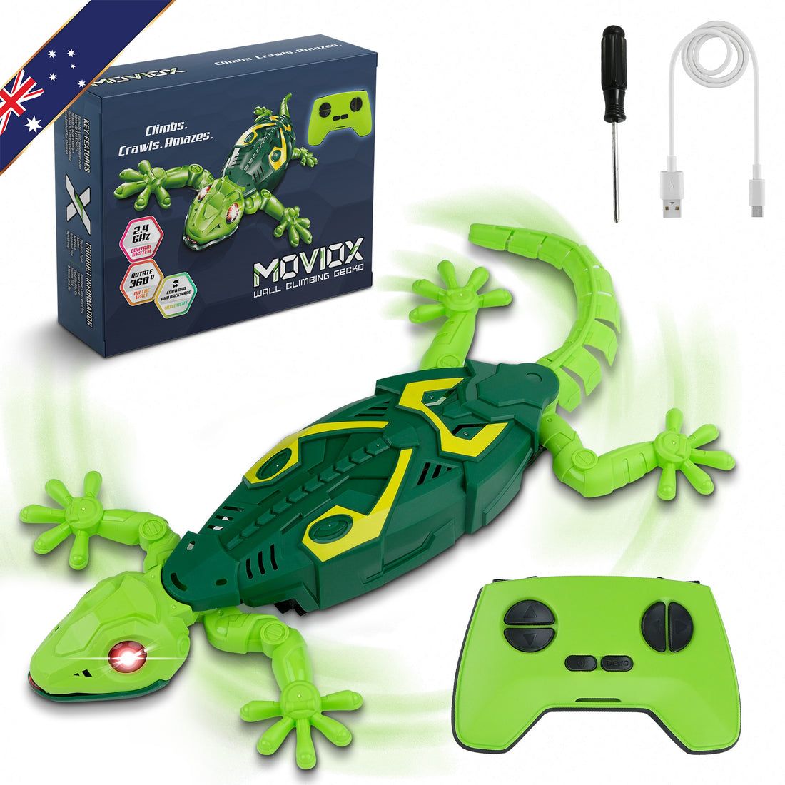 MOVIOX Wall Climbing Gecko – Remote Control Lizard Toy - Green